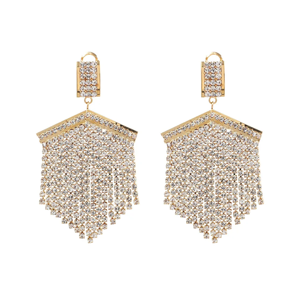 High Quality Design Eardrop Tassels for Earrings Vintage Chandelier Metal Rhinestone Earrings