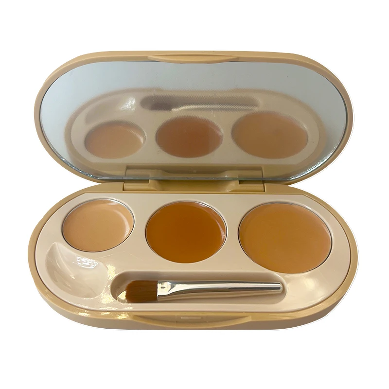 Private Label Custom Makeup Waterproof 3 Colors Organic Vegan Mini Brush Flat Dark Circle Matte Cream Glazzi Concealer Palette