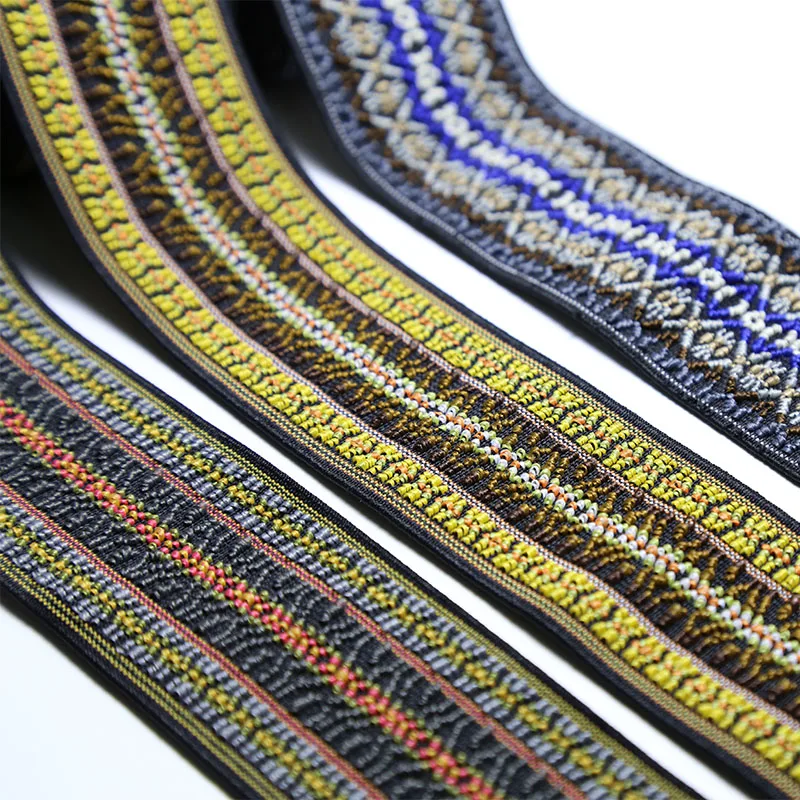 Wholesale Colorful Boho Pattern 50mm Wide Soft Woven Jacquard Elastic Tape Waistband for Men Womens Waist Belts