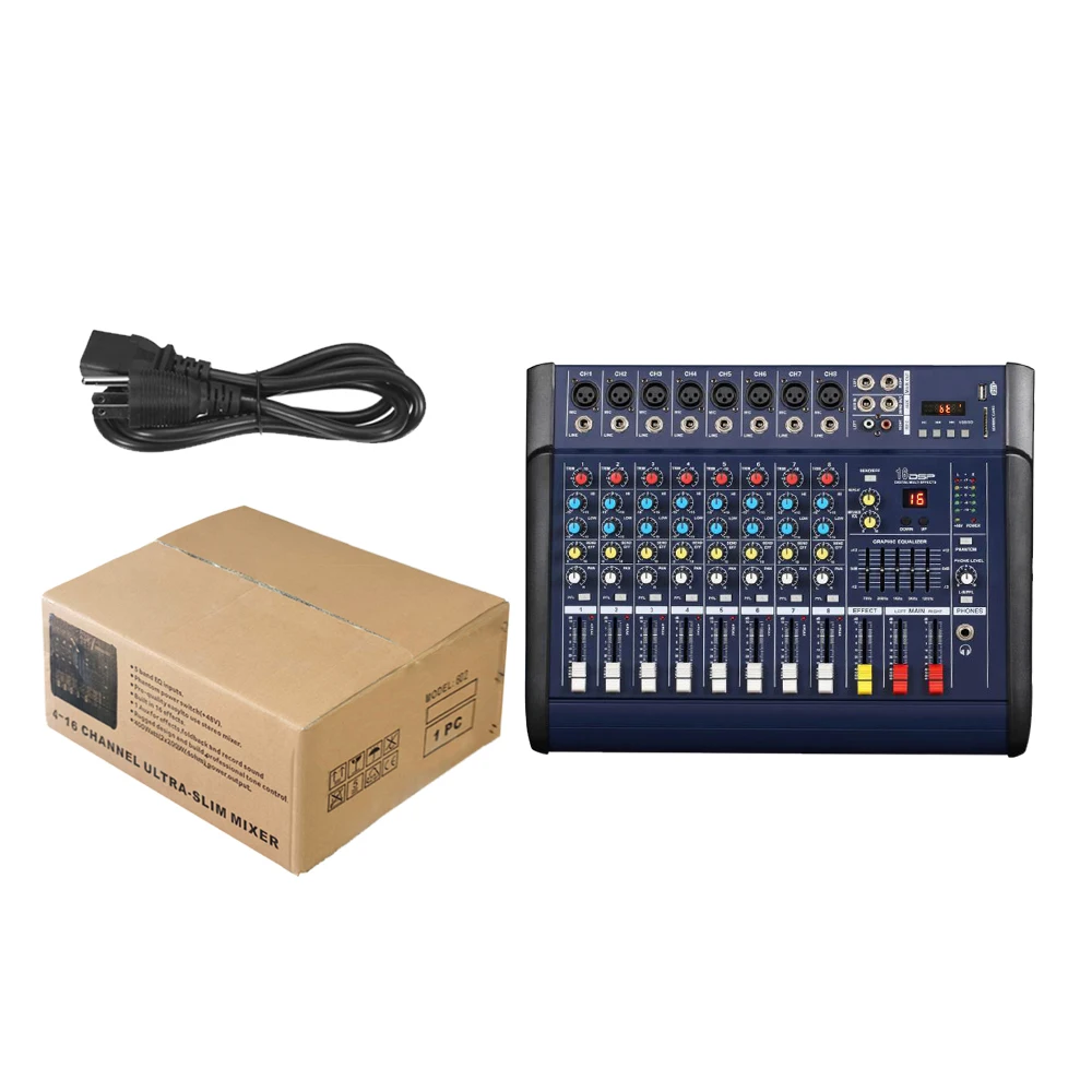 M802D 8-канальный цифровой аудио микшерный консоль DJ микшер усилитель