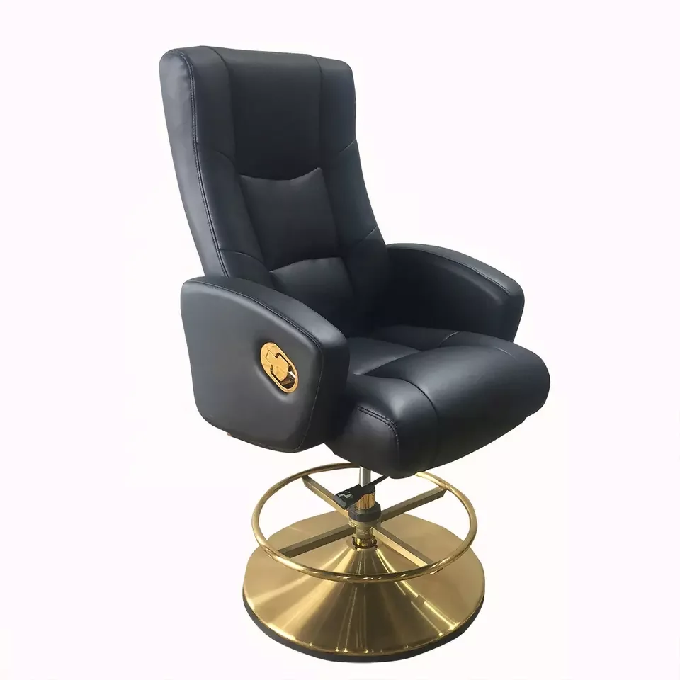 High quality offers samples hot Recliner poker casino chair Beige black leather black metal base can lie for video game room