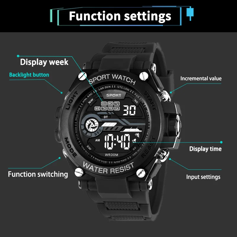 Wholesale Fashion Men Watches Outdoor Sports Waterproof LED Electronic Wrist Watch Man Casual Digital Electronic Watch Relogio