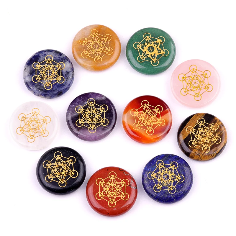 Mixed Color Round Tai Chi Pattern Crystal Pendants No-Hole Natural Stone for Jewelry Accessories Making