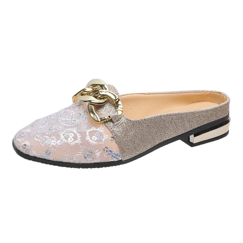 StepGrace Wholesale Luxury Women Fashion Metal Chain Walking Flats Wedding Shoes Casual Outdoor Slip-On  Sandals For Women Flats