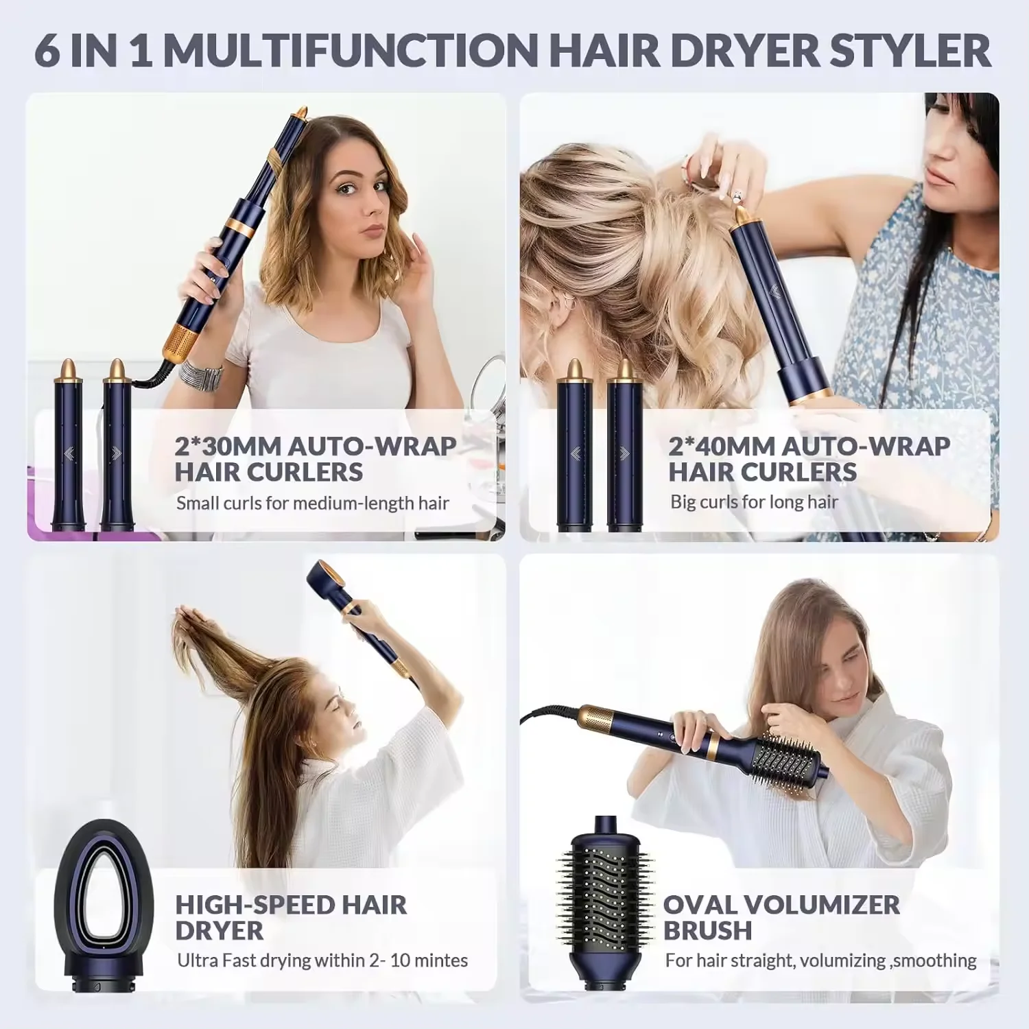 5 in 1 Professional Hair Styling Blow Tools Set Hair Dryer Brush Straightener Hot Comb heatless Hair Curler for Home Salon
