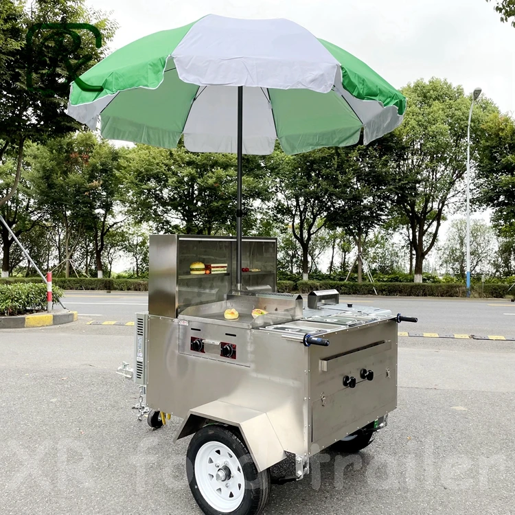 Small Hot Dog Carts with Grill and Refrigerator Australia China Oil Circulation Pump Stainless Steel Portable Car for Fruit