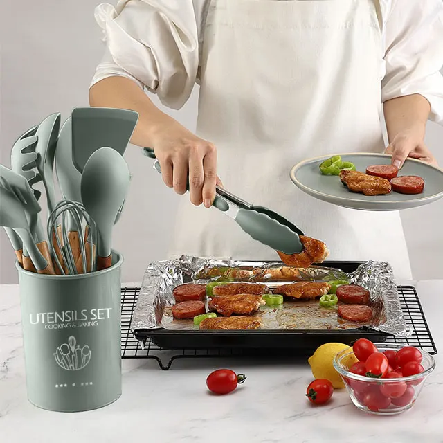 Аксессуары для дома и кухни 22 шт кухонная утварь деревянные ручки нетоксичный силиконовый набор лопатка