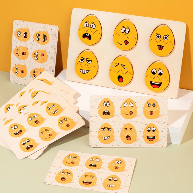 KS Montessori Early Learning Educational Wooden Yellow Facial Expression Matching Eggs 3D puzzle Board game
