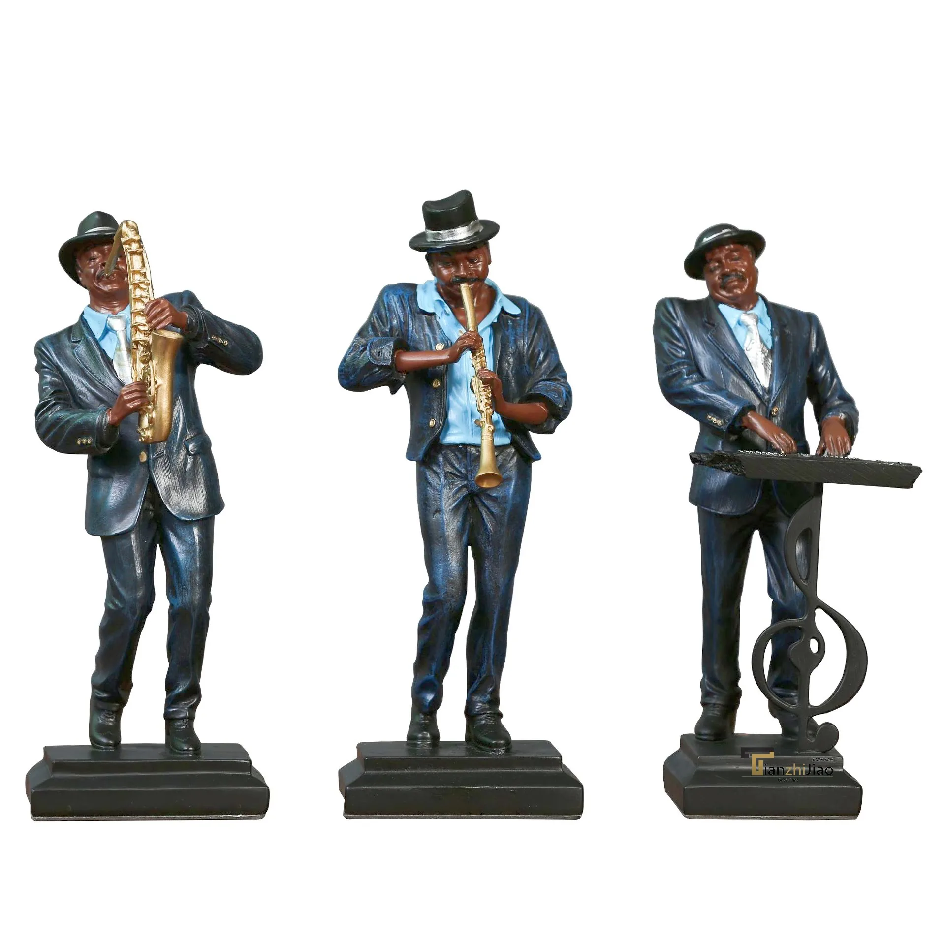 Custom Handmade Home Decoration Resin Figurine Jazz African Black Brothers Band Statue Sculpture Musicians Crafts