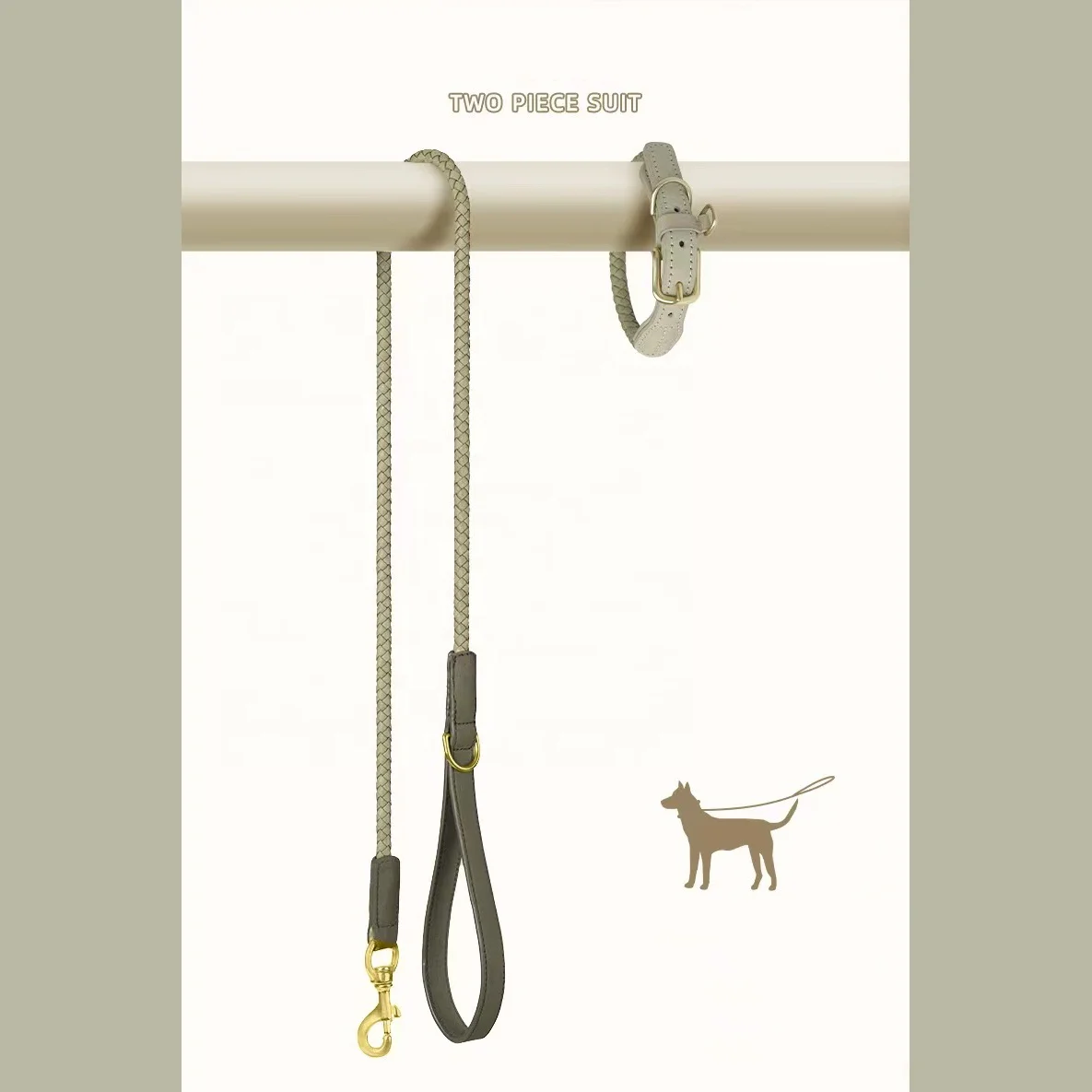Premium Luxury Adjustable Pet necklace Neck Strap Genuine Braided Cow Leather Dog collar and Leash set with Gold Metal Buckle