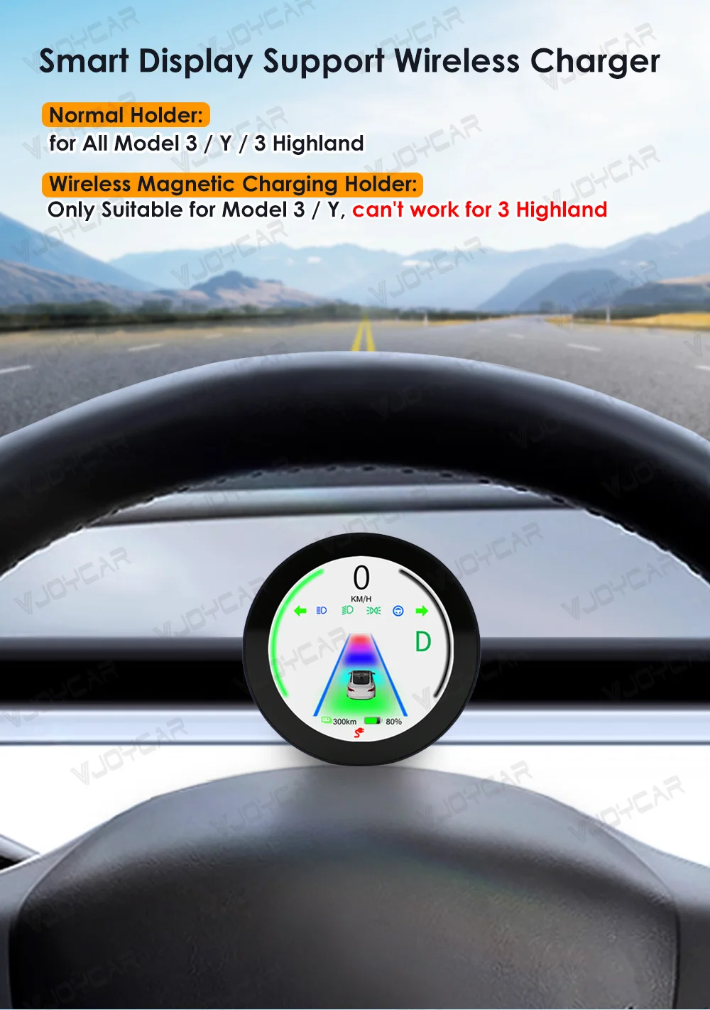 Vjoycar Dashboard Display 2.5inch Front Speedometer Wireless Charging For Tesla Model 3 Model Y Accessories 2023+