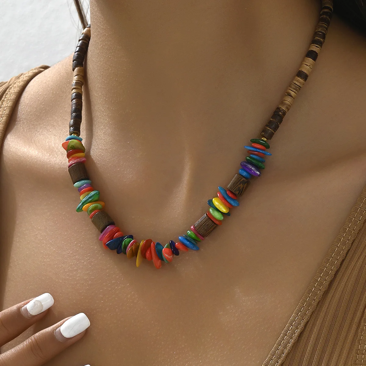 Gemstone Colorful Beaded Necklace Puka Shell Necklace Men Surfer Necklace Brown Coconut Shell Necklace Beads Necklace for Men