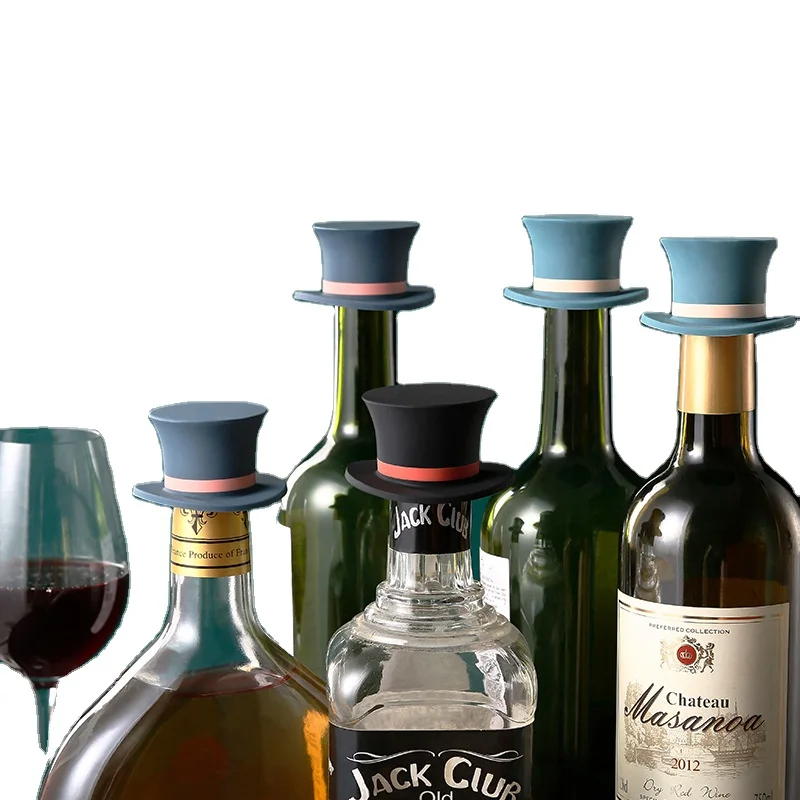 Custom Hat Shape Wine Bottle Screw Cap No leak And Keep Fresh Silicone Wine Bottle Stopper
