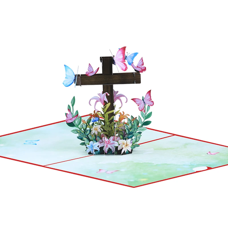 Cross Butterfly 3D Pop Up Greeting Card Paper Art Gift Invitation Cards Set for Baby Birthday Party Decor