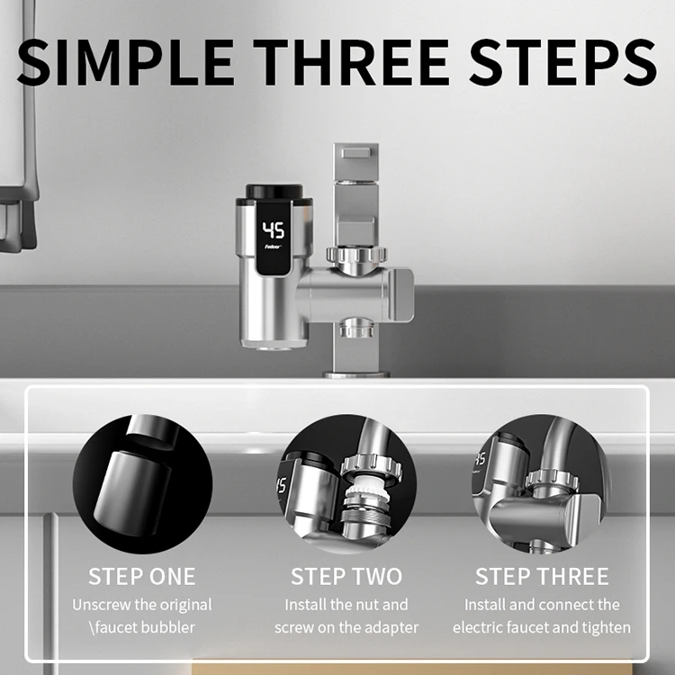 Fudeer Electric Water Heating Tap Conector Instant Hot Water Faucet Adapter 220v Free installation Tankless Water Heater 3000w