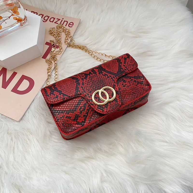 2023 Wholesale Cheap Snakeskin Crossbody Bag Mini Purse for Women Girls Cute Shoulder Bag with Chain Strap