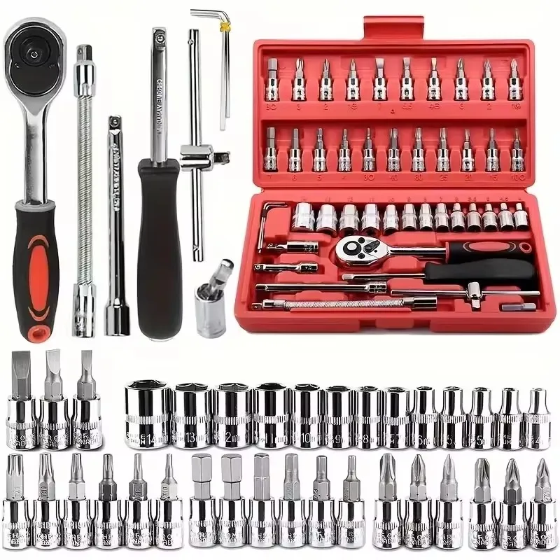 46pcs in 1 Ratchet Torque Wrenches Socket Wrench Spanner Tools Box Set for Mechanic Screwdriver Tool Set