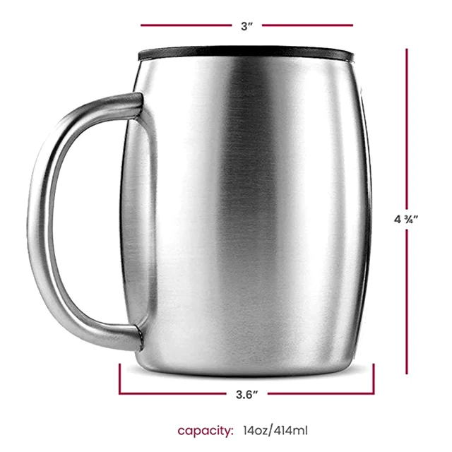 Insulated Cups With Handles Keep Drinks Hot Or Cold Stainless Steel Double Walled Mugs 100% BPA Free Metal Coffee Tea Cup Mug