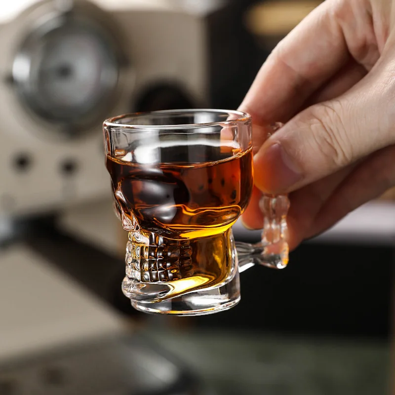 Creative Skulls Handle Shot Glass Perfect Crystal Whisky Cup Skeleton Design High Quality Whiskey Glass