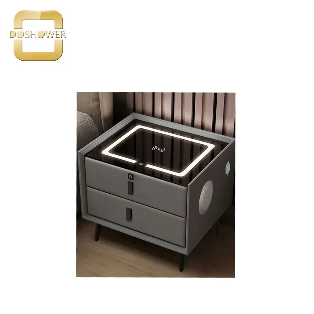 Bedroom Smart Bedside Table with 3 Drawers USB Three-Color Light  of Wireless Fingerprint Lock