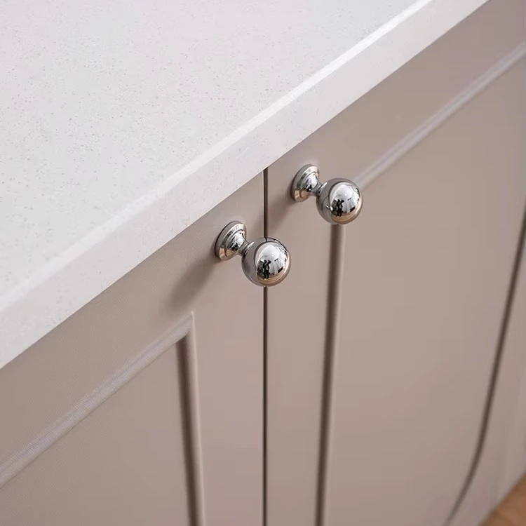 Brass Drawer Round Knobs Chrome Bright Silver Modern Minimalist Dresser Furniture Handle Single Hole Ball Kitchen Cabinet Pulls