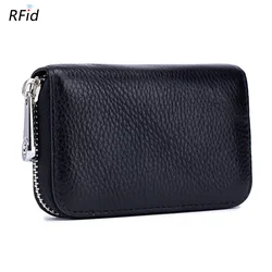 Compact Size Genuine leather KeyChain Credit Card Wallet Zipper Card Cases Holder for Men Women with RFID Blocking 12/24 Slots