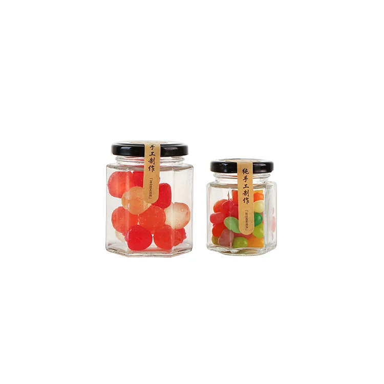 100ml food cans hexagon transparent candy jar  glass jar  with cover