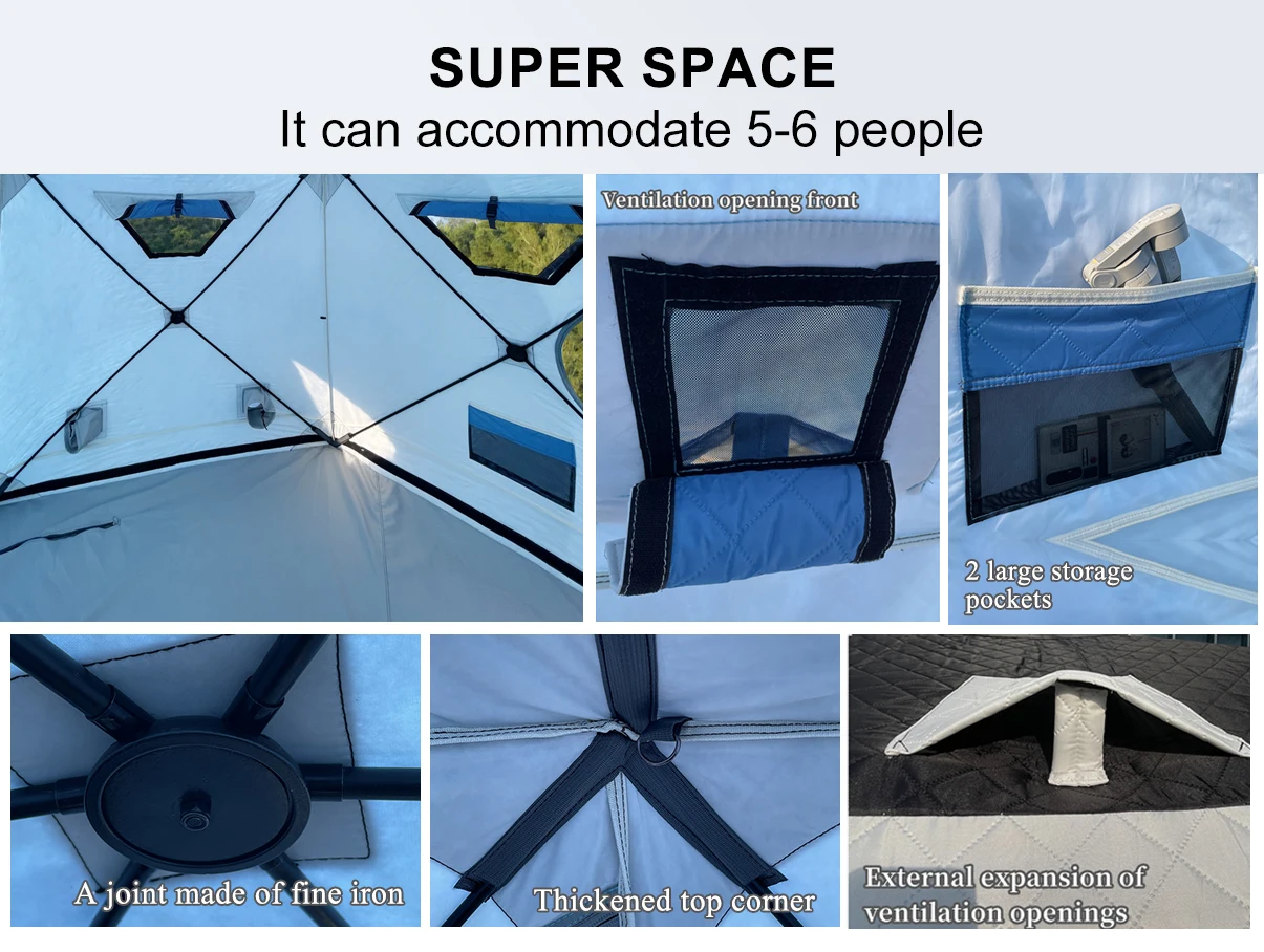 Outdoor Hexagon mobile sauna tent  Pop Up custom hub prism tent insulated ice fishing winter camping sauna tent manufacturer