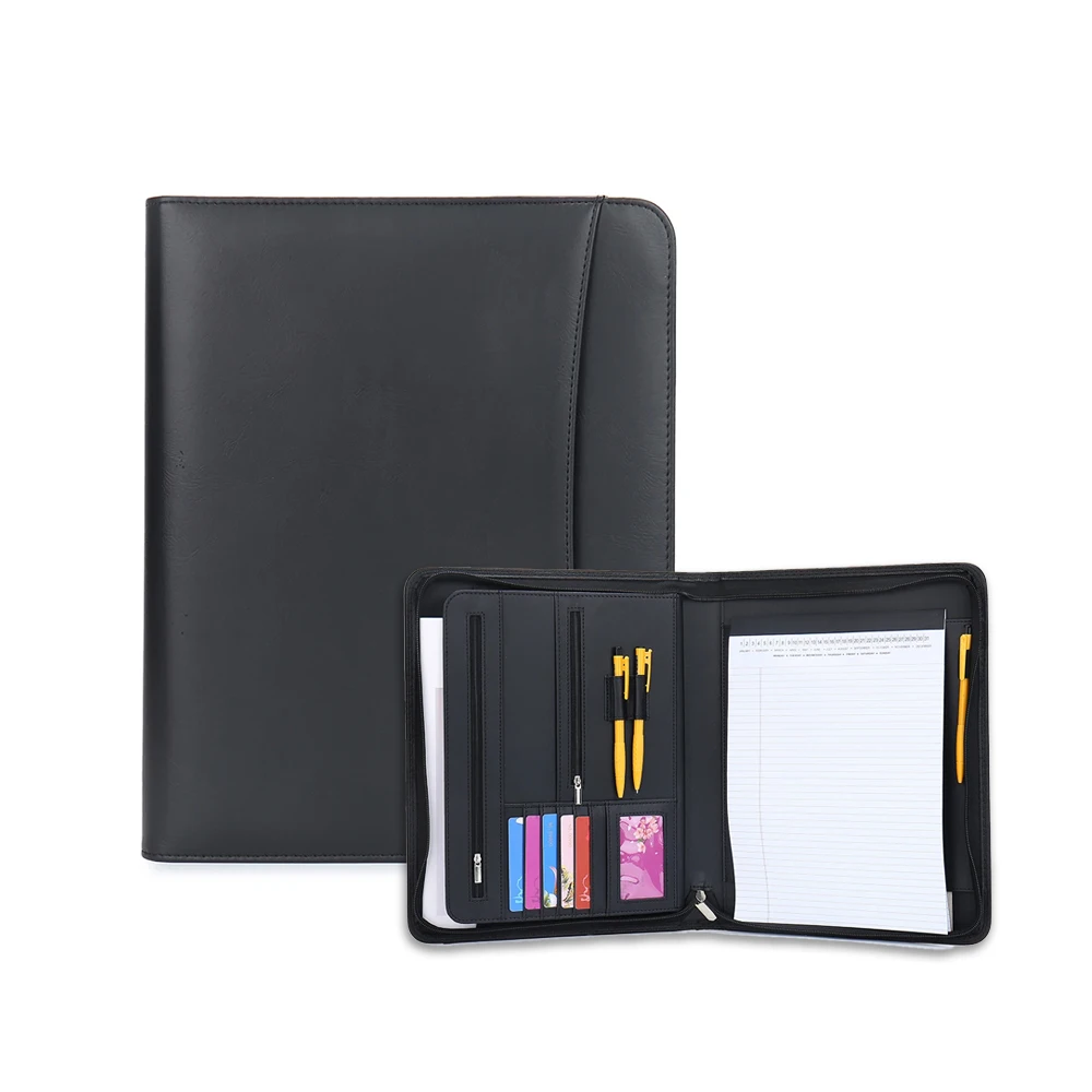 Embossed Leather Portifolio Folder a4 Size Certificate Folder Files Portfolio Organizer With Zipper
