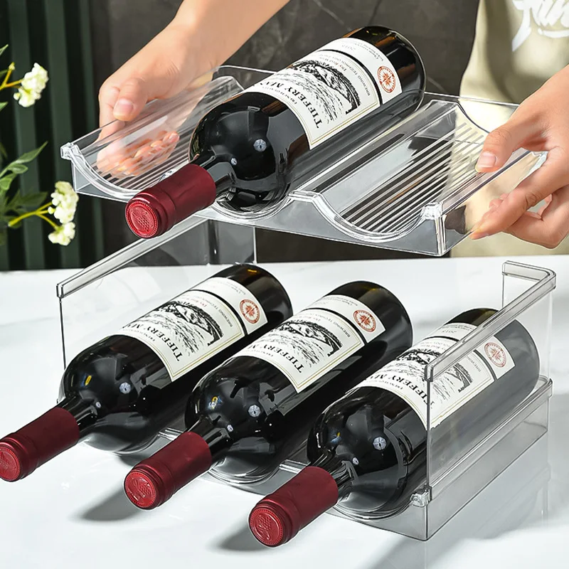 Household plastic multiple layers wine rack stackable water bottle storage organizer rack