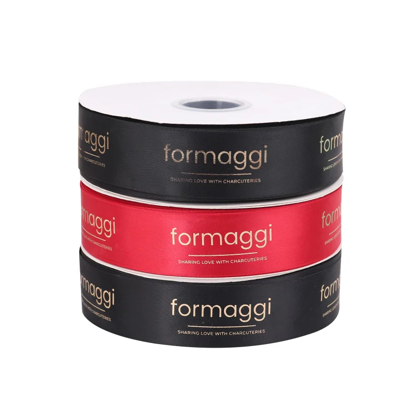4cm Satin Ribbon Roll 100% Polyester Festival Ribbon Gold Foil Customize Logo Ribbon