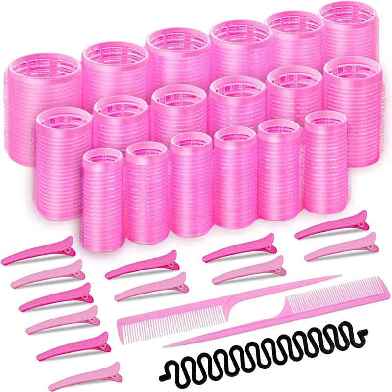 salon curlers nylon magic self grip hair rollers for blowout look custom 35 pcs no heat plastic hair rollers with pins comb set