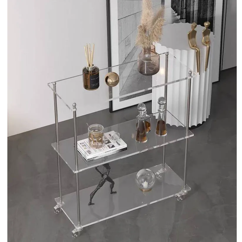 New Customized Assembly Rolling Clear Lucite Perspex Side Table