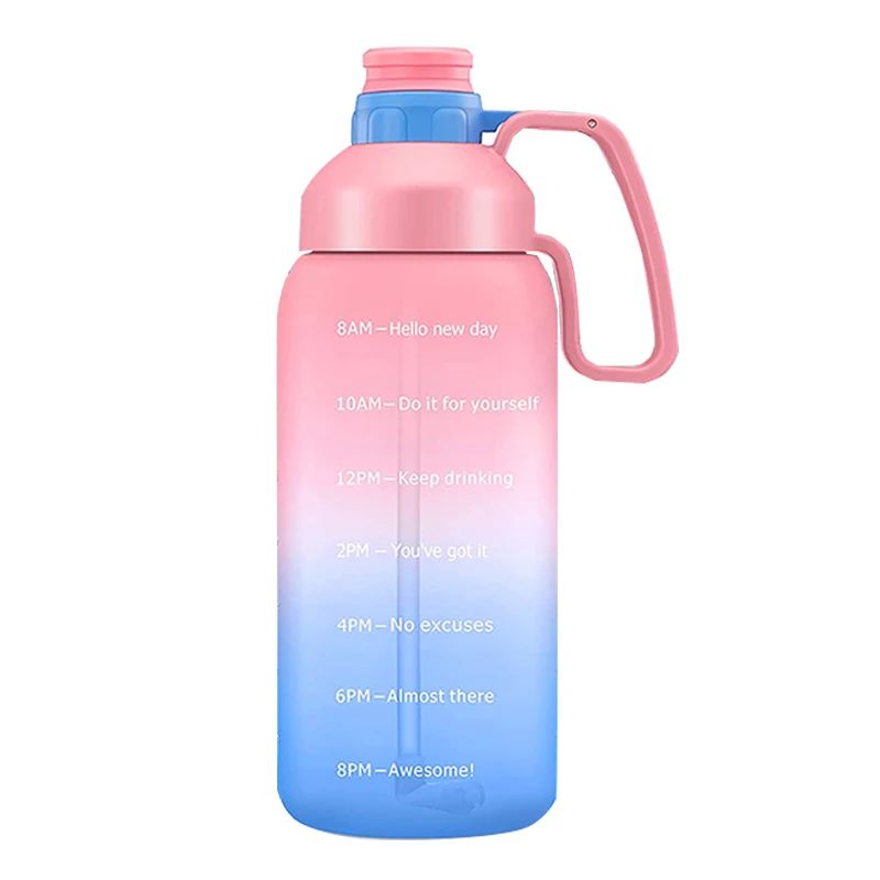 Eco-friendly Tritan Bpa Free Motivational Sports Fitness Gym 2l Half Gallon Water Bottle With Time Marker & Straw And Lid
