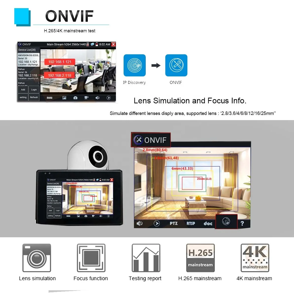 1080P 5-IN-1 TVI AHD CVI Analog IP CCTV Camera Tester Build in Battery Security Tester Monitor Video Audio Test PTZ 4K