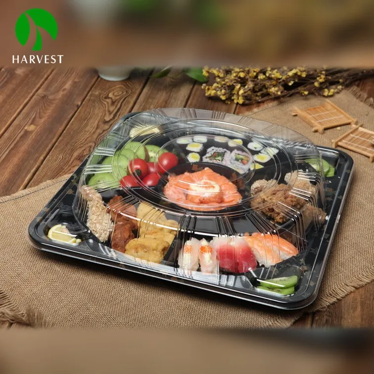 Colored Plastic Round Serving Compartment Disposable Food Tray