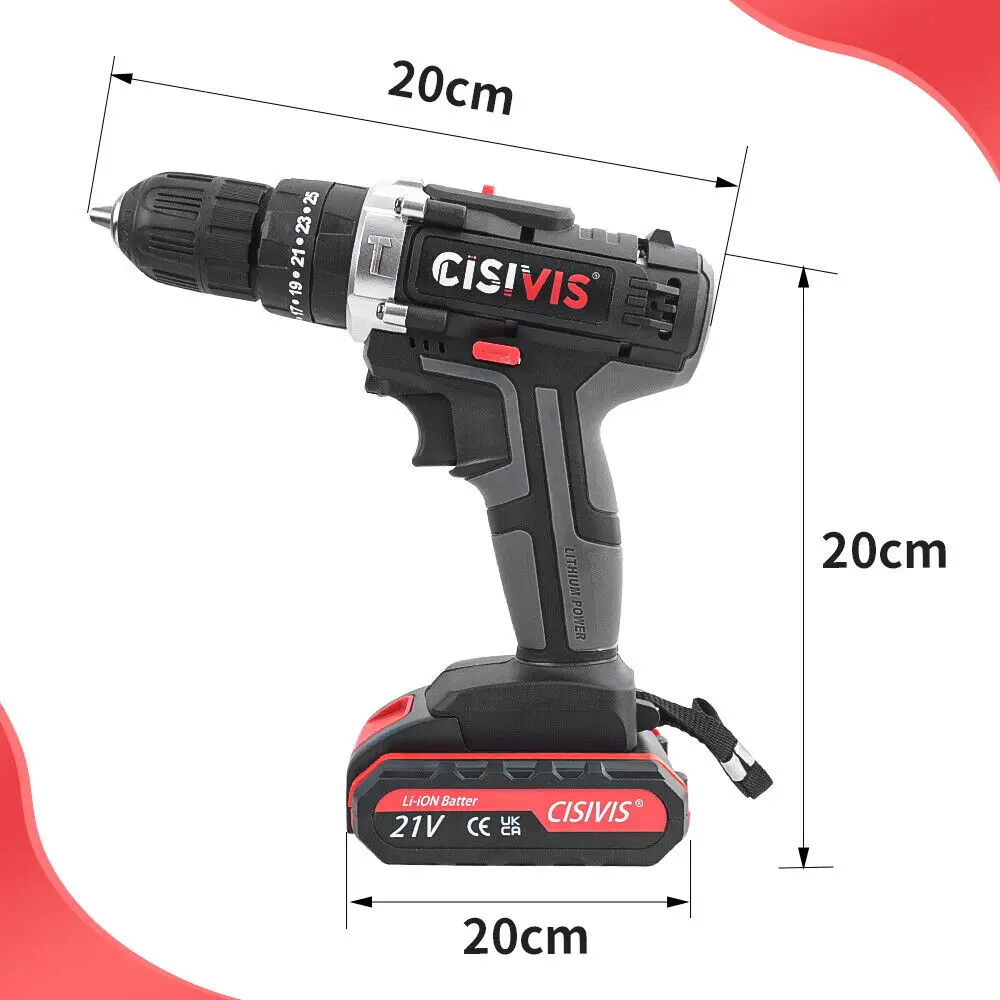 21V 3-in-1 Cordless Power Hammer Drill Set Variable Speed Electric Impact Combi Drill Electric Screwdriver Tools Industrial DIY
