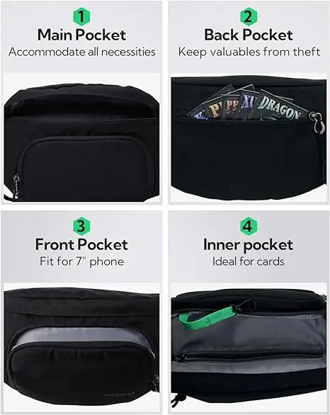WATERFLY Large Crossbody Fanny Pack Slim Waist Bag Sports Hip Pouch for Woman Man  waist bag waterresistant