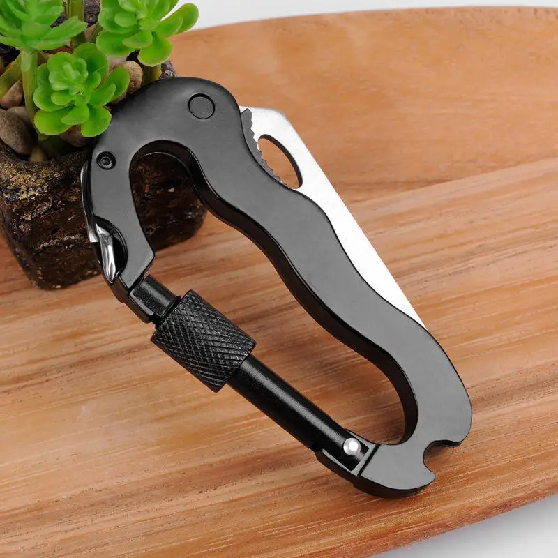 Kongbo 5 in 1 Multi-tool Carabiner Knife Foldable Survival D Shape Keychain Buckle EDC Hook Tool