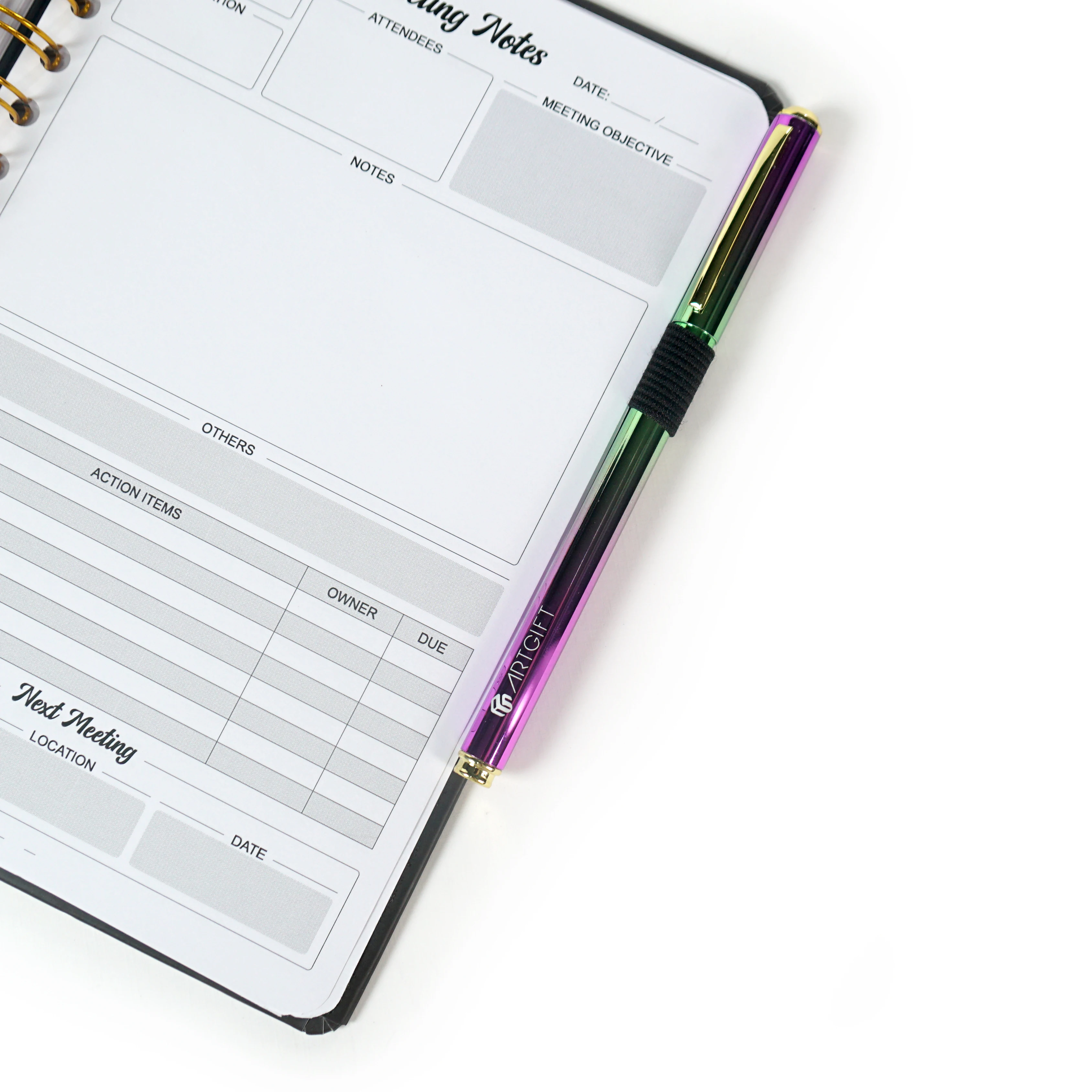 Custom Printing Business Meeting Planner Office Supplies Goal Undated Workbook Diary Daily Weekly Black Notebook Journal