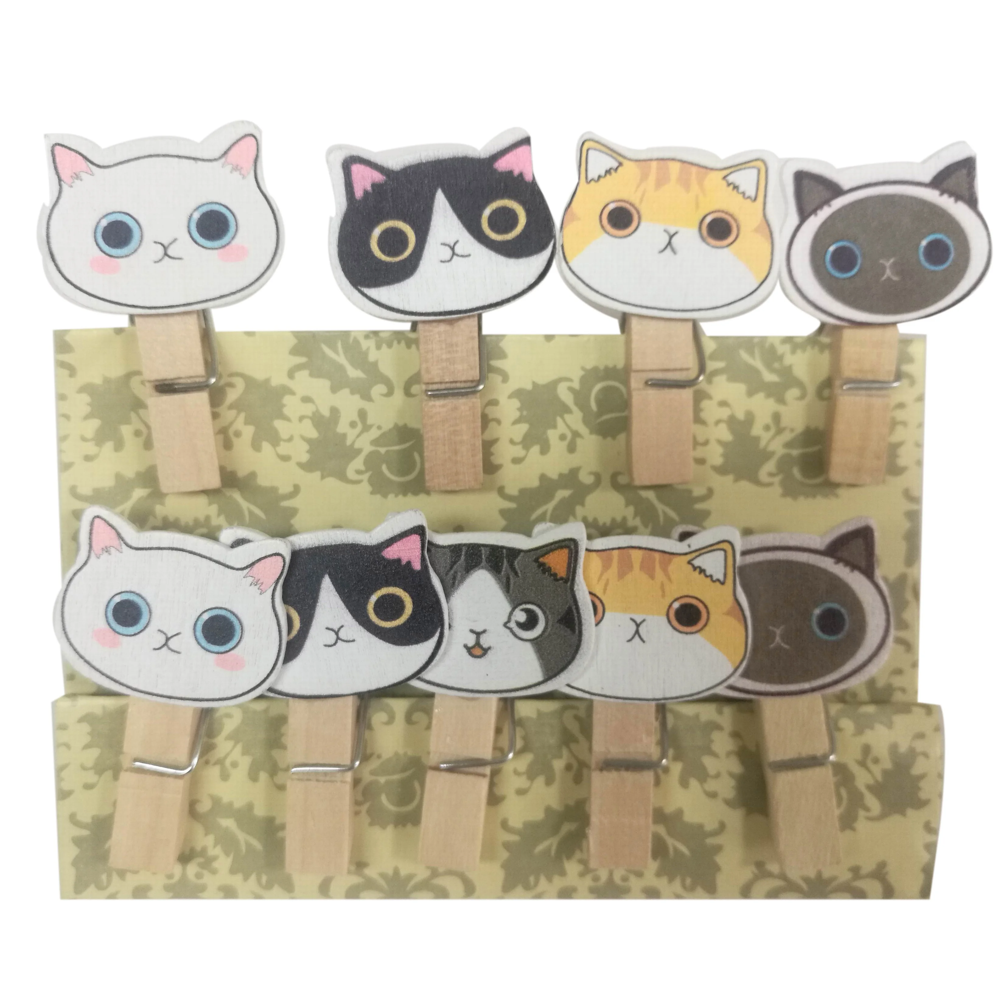 Fancy Cat Head Coloring Wooden Clothespins