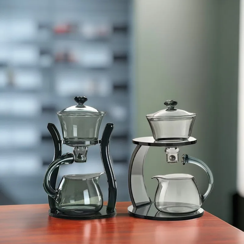 Heat-Resistant Semi-automatic Magnetic Water Diversion Rotating lid Glass Teapot Creative Lazy High Borosilicate
