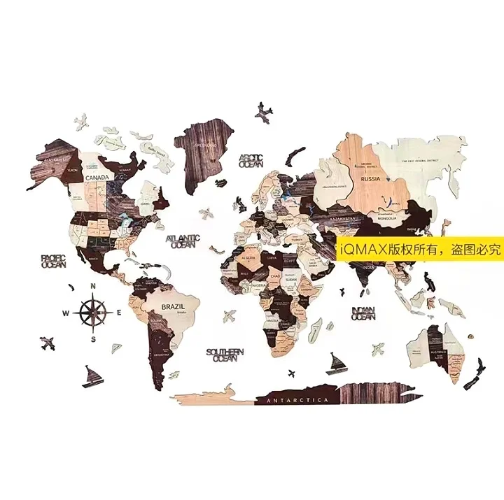 Factory Wholesale For Home map decor Wooden 3D Decoration art wall wood world map With light Backboard World Travel Map