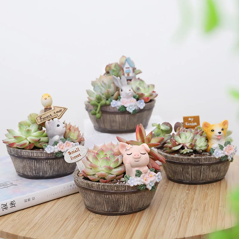 Wholesale Rural Succulent Resin Flowerpot Creative Desktop Gardening Potted Succulent Small Flowerpot Garden Balcony