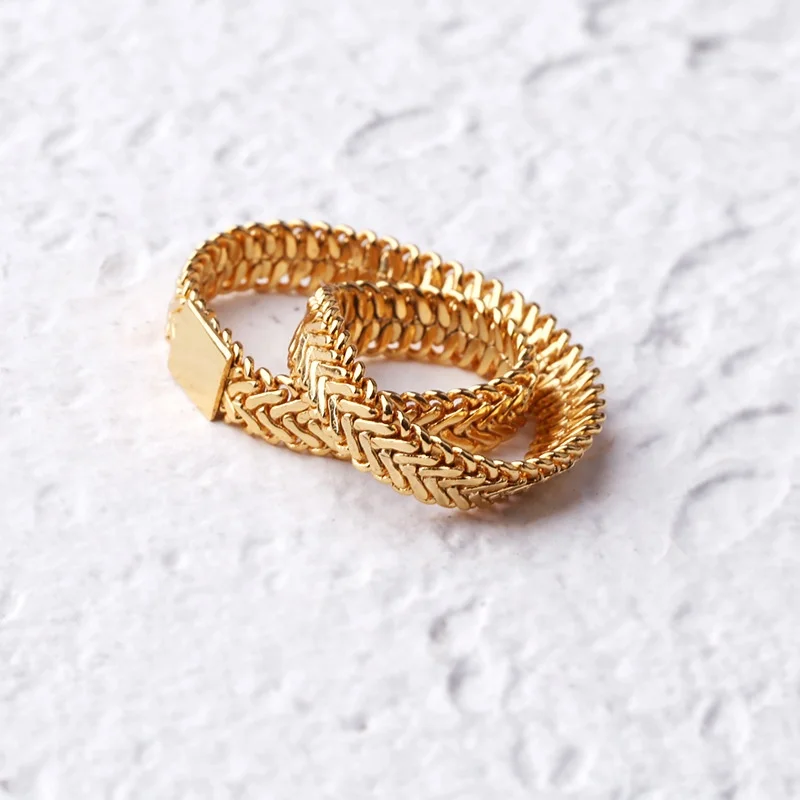 Trade Assurance New Design Fashion Snake Chian Ring Gold Plated Crossed Double Layer Copper Women Jewelry Ring
