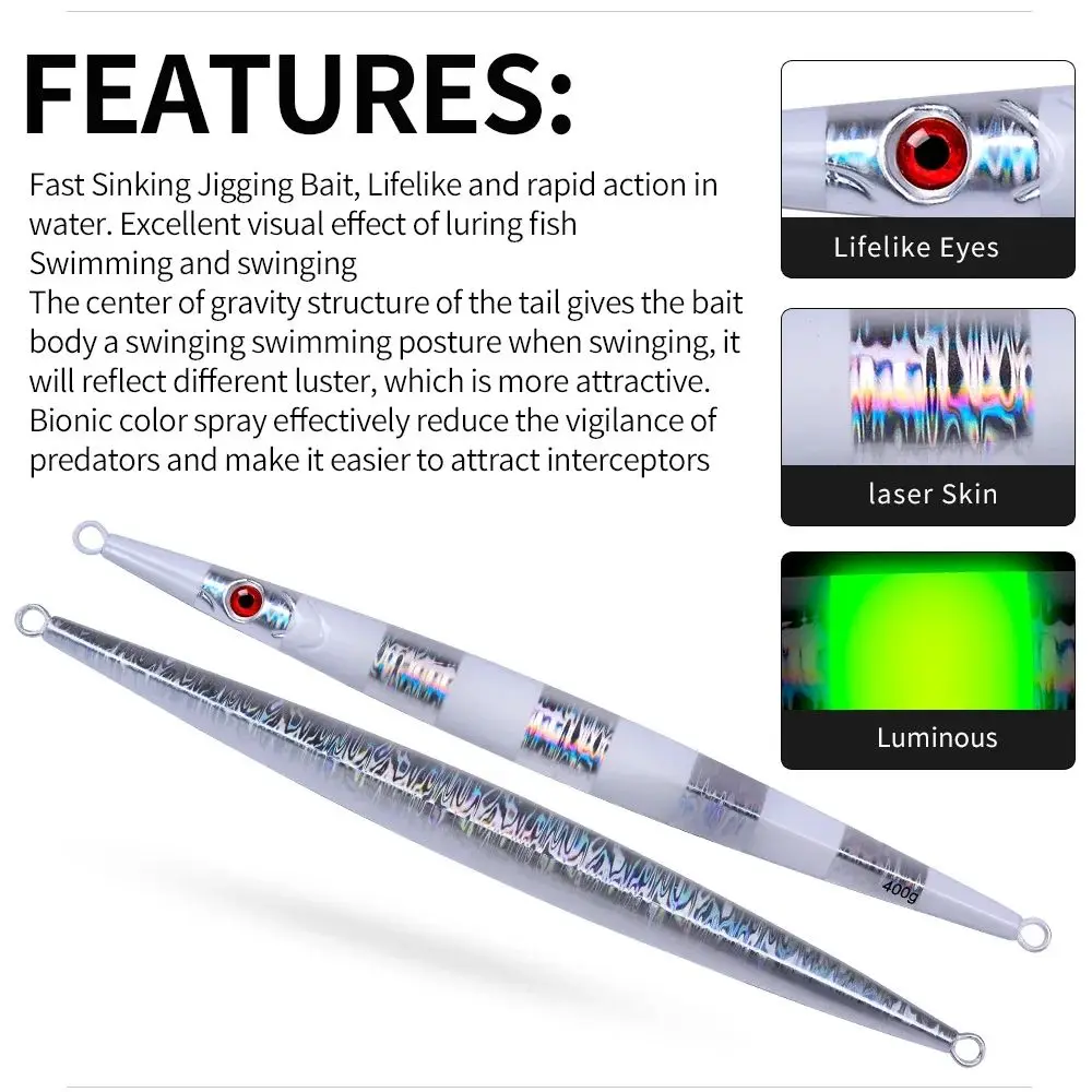 Sub-Iron Plate Sea Fishing Long Strip Quick-Drawing Lead Fast Sinking Slow Shaking Luminous Jigging Jigger Jig Lure