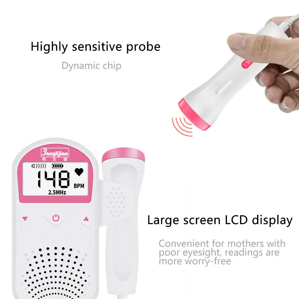 2.5MHz Pocket Fetal Doppler/Prenatal Heart Monitor Baby Beat Sound LCD Display