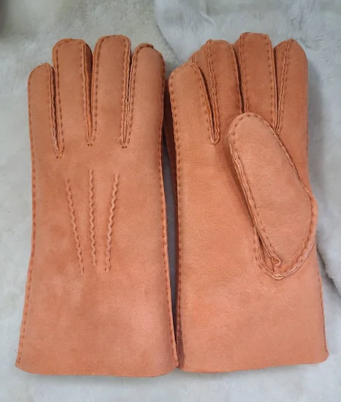 2025 New Beige wine luxury merino Sheepskin gloves ladies genuine leather lamb skins gloves women lamb fur gloves