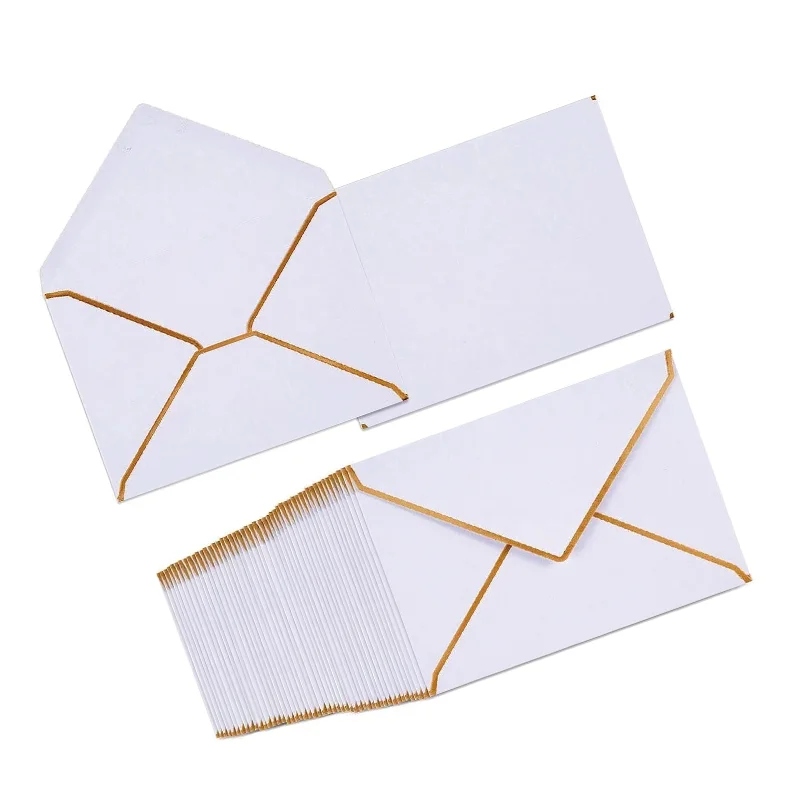 Factory Custom A7 Wedding Invitation Envelopes with V Flap Gold Foil Border Luxury Mailing Greeting Card Envelope