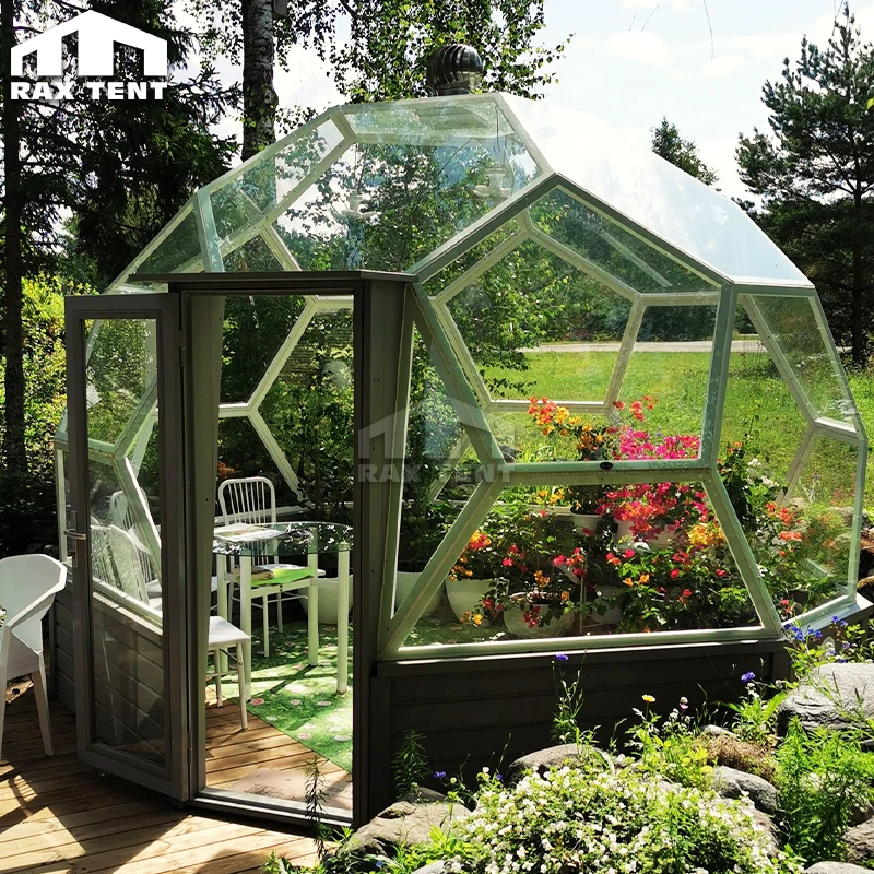Transparent Glass Igloo Dome Greenhouse Sunroom in Garden